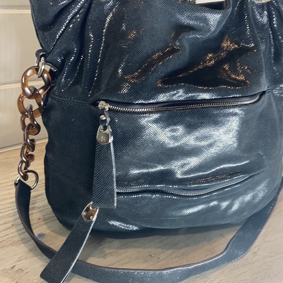 B Makowsky Black Snake Skin Hobo Crossbody - Picture 4 of 10